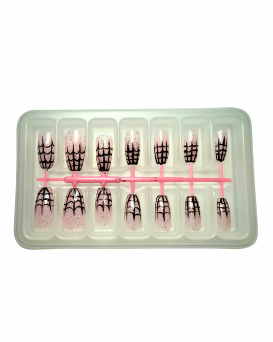 PINK GLITTER SPIDERWEB CUSTOM CLAWS