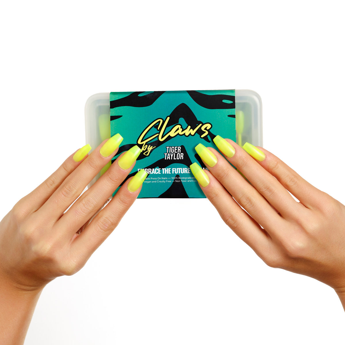 VEGAS NEON YELLOW JELLY BIODEGRADEABLE PRESS ON NAILS CLAWS KIT